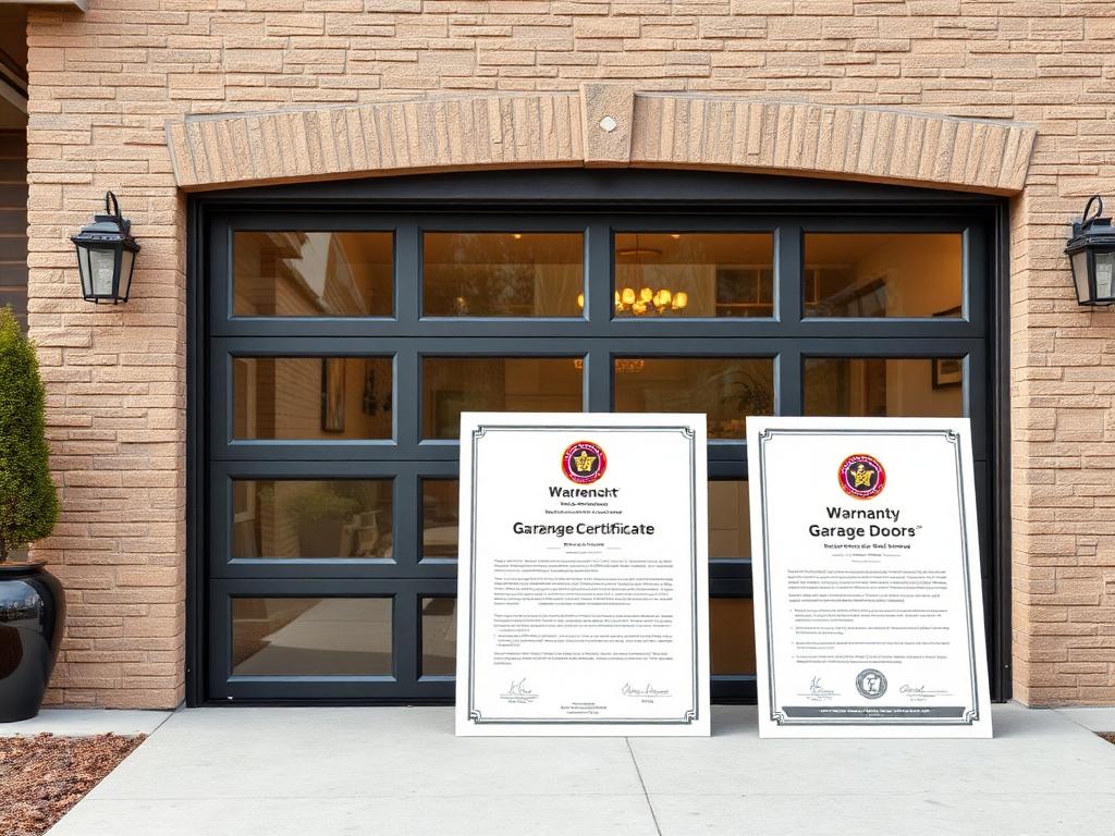 Warranty certificate displayed beside modern garage door
